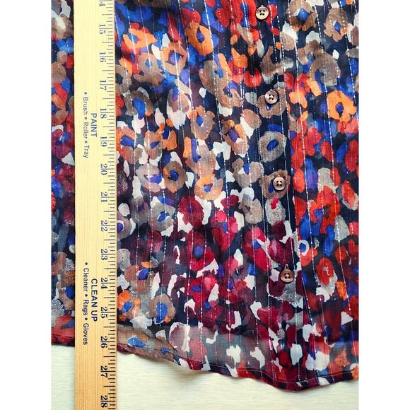 TOP/BLOUSE-CHICO'S-Multi Color-Silver Glimmer Pinstrip-Shirt Style-Chico's 1/SM - Picture 10 of 16